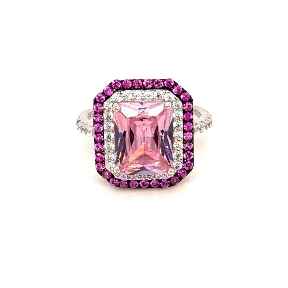 Large Pink/White Silver‎ 925 Ring